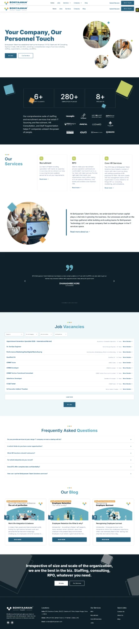 Bohiyaanam Talent staffing and HR consulting website, development and SEO by Aashish Pandey
