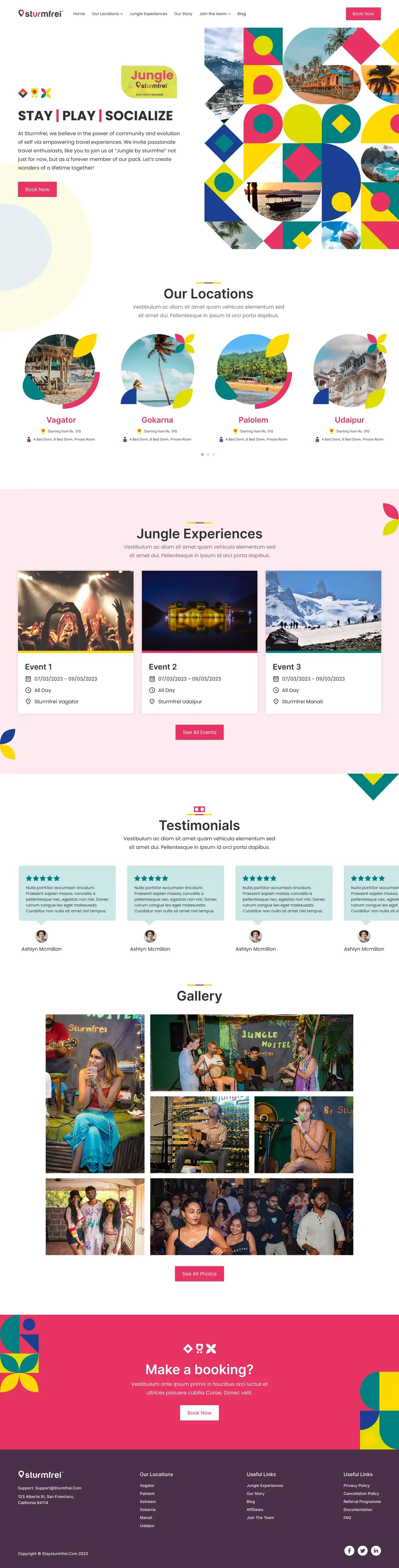 Jungle by sturmfrei hostel brand website, project management, development and SEO by Aashish Pandey